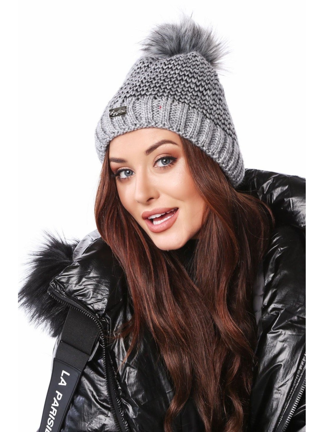 Dark gray herringbone winter hat C44 - Online store - Boutique